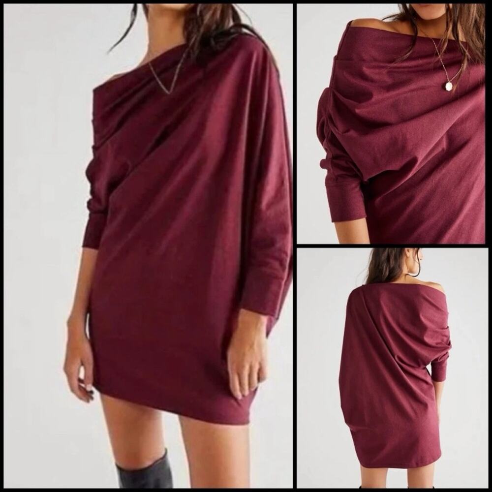 Free People beach FP size small new Free-est modern One Shoulder Burgundy dress